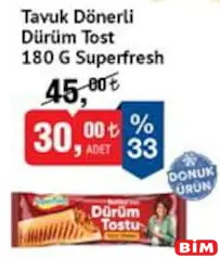 SUPERFRESH TAVUK DÖNERLİ DÜRÜM TOST 180 G